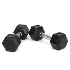 HDRS Rubber Coated Dumbbell with Contoured Chrome Handle (Color: Black, Weights Available: 15LB)
